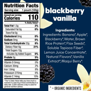 Noka Organic Blackberry Vanilla Superfood Smoothie Pouches with Plant Protein, 4.22oz, 4-Pack