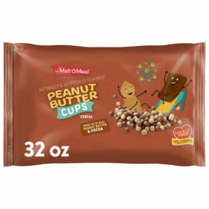 Malt-O-Meal Peanut Butter Cups Breakfast Cereal, Chocolate Peanut Butter Cereal, 32 OZ Resealable Cereal Bag