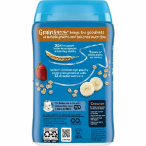 Gerber 3rd Foods Cereal for Baby Grain & Grow Lil’ Bits Baby Cereal, Banana Strawberry Oatmeal, 8oz Canister