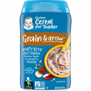 Gerber Cereal for Toddler Grain & Grow, Hearty Bits Multigrain Baby Cereal, Banana Apple Strawberry, 8 oz Canister