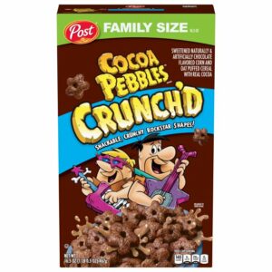 Post Cocoa PEBBLES Crunch’D Breakfast Cereal, Chocolatey Family Size Cereal, 16.5 OZ Box