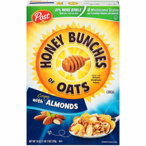 Post Honey Bunches of Oats with Almonds Breakfast Cereal, Family Size Cereal, 18 OZ Box