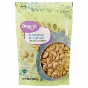 Great Value Organic Roasted & Salted Whole Cashews, 14 oz