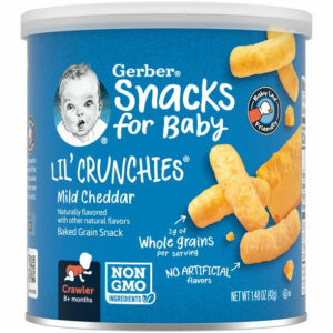 Gerber Snacks for Baby Lil Crunchies Mild Cheddar Baked Corn, 1.48 oz Canister