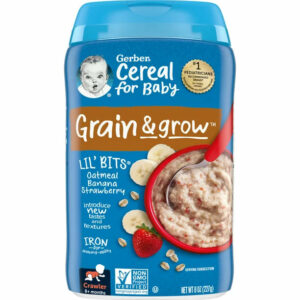 Gerber 3rd Foods Cereal for Baby Grain & Grow Lil’ Bits Baby Cereal, Banana Strawberry Oatmeal, 8oz Canister