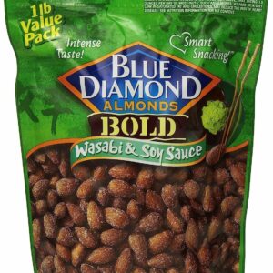 BLUE DIAMOND ALMONDS BOLD WASABI & SOYSAUCE FLAVORED 16oz.(454g)PACK OF 6