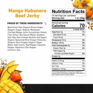 COUNTRY ARCHER PROVISIONS GRASS-FED BEEF JERKY MANGO HABANERO 2.5oz.PACK OF 6