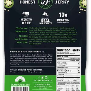 COUNTRY ARCHER PROVISIONS GRASS-FED BEEF JERKY JALAPENO 2.5oz. 10G PRO PACK OF 6